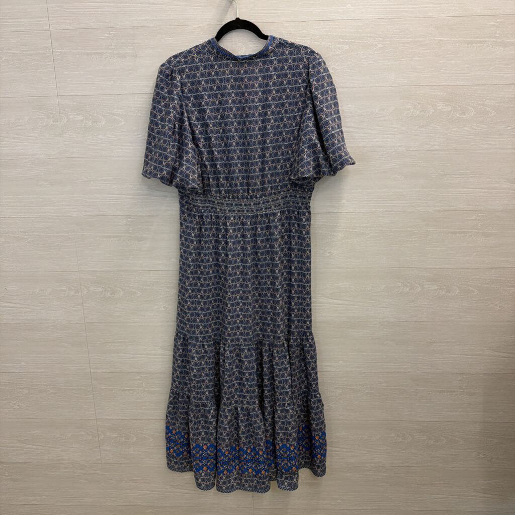 Max Studio Blue/ White Print Short Sleeve Maxi Dress Extra Large