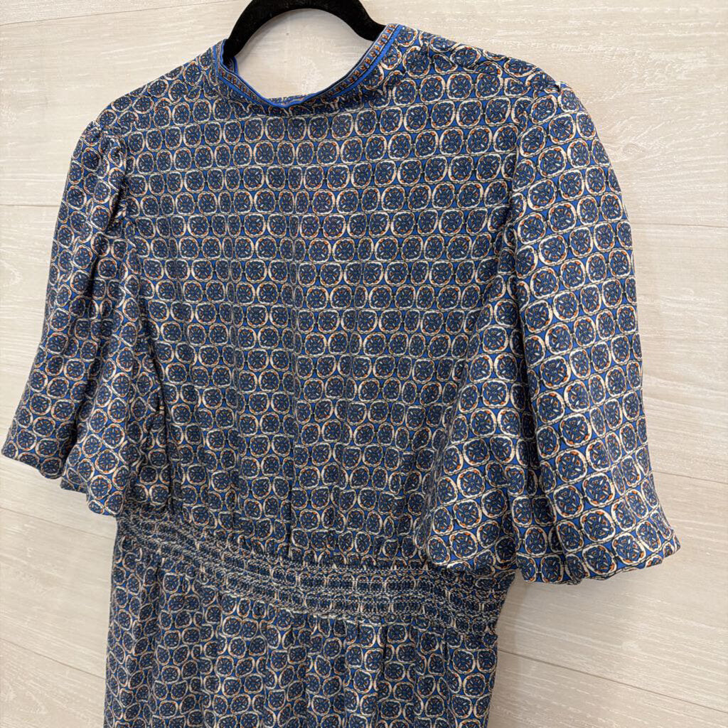 Max Studio Blue/ White Print Short Sleeve Maxi Dress Extra Large