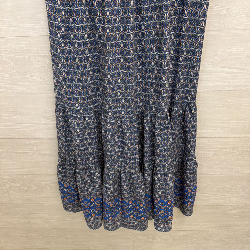 Max Studio Blue/ White Print Short Sleeve Maxi Dress Extra Large