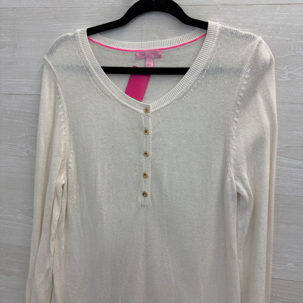 Lilly Pulitzer White Knit Henley Long Sleeve Sweater Top Extra Large