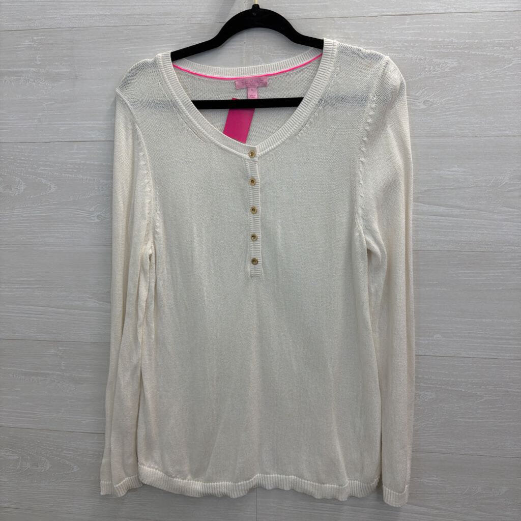 Lilly Pulitzer White Knit Henley Long Sleeve Sweater Top Extra Large