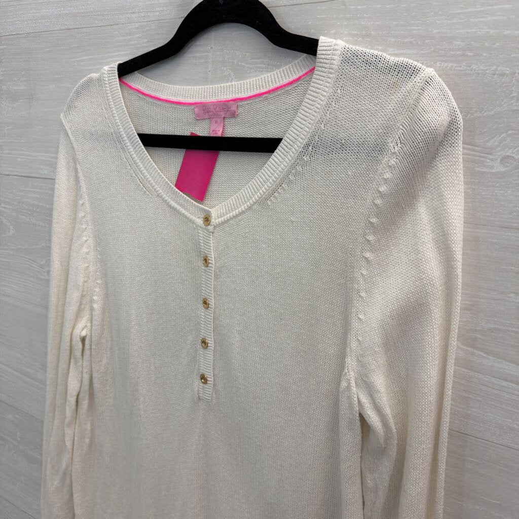 Lilly Pulitzer White Knit Henley Long Sleeve Sweater Top Extra Large