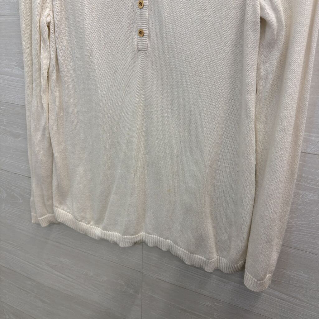 Lilly Pulitzer White Knit Henley Long Sleeve Sweater Top Extra Large