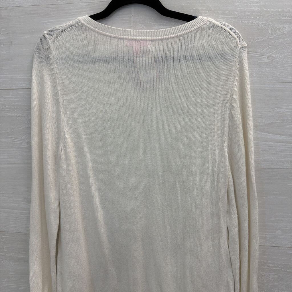 Lilly Pulitzer White Knit Henley Long Sleeve Sweater Top Extra Large