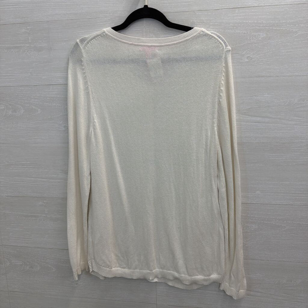 Lilly Pulitzer White Knit Henley Long Sleeve Sweater Top Extra Large