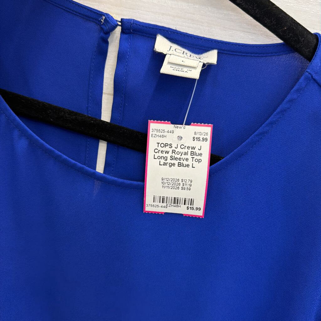 J Crew Royal Blue Long Sleeve Top Large