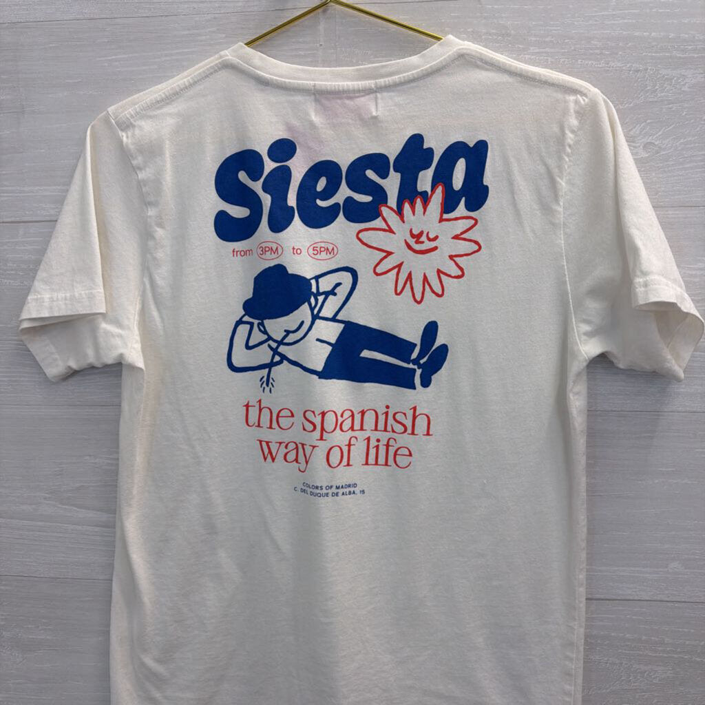 Colors of Madrid White Siesta Short Sleeve Graphic Tee Medium