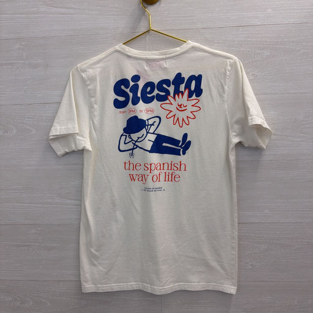 Colors of Madrid White Siesta Short Sleeve Graphic Tee Medium