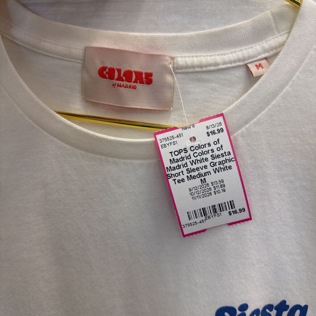 Colors of Madrid White Siesta Short Sleeve Graphic Tee Medium