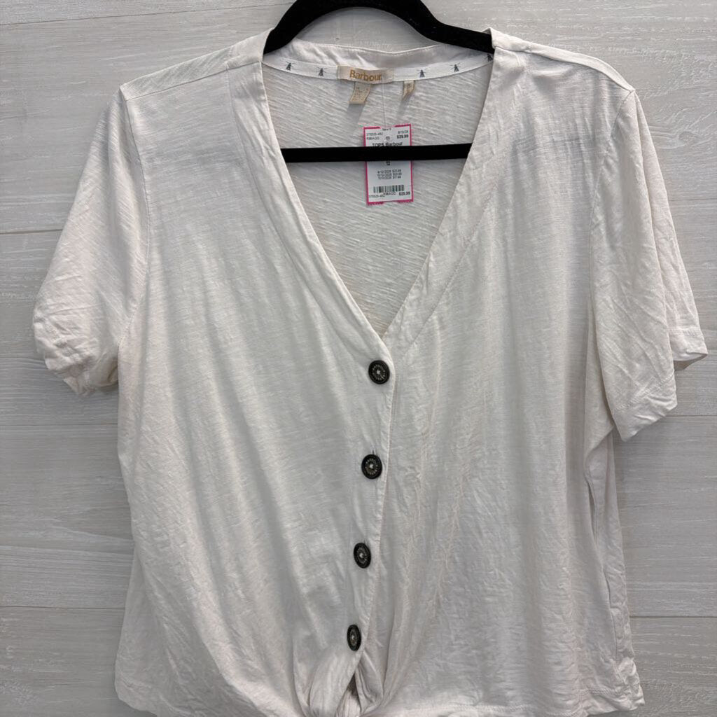 Barbour White Short Sleeve Button Tie Front Top 12