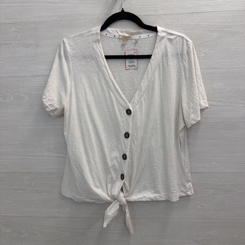 Barbour White Short Sleeve Button Tie Front Top 12