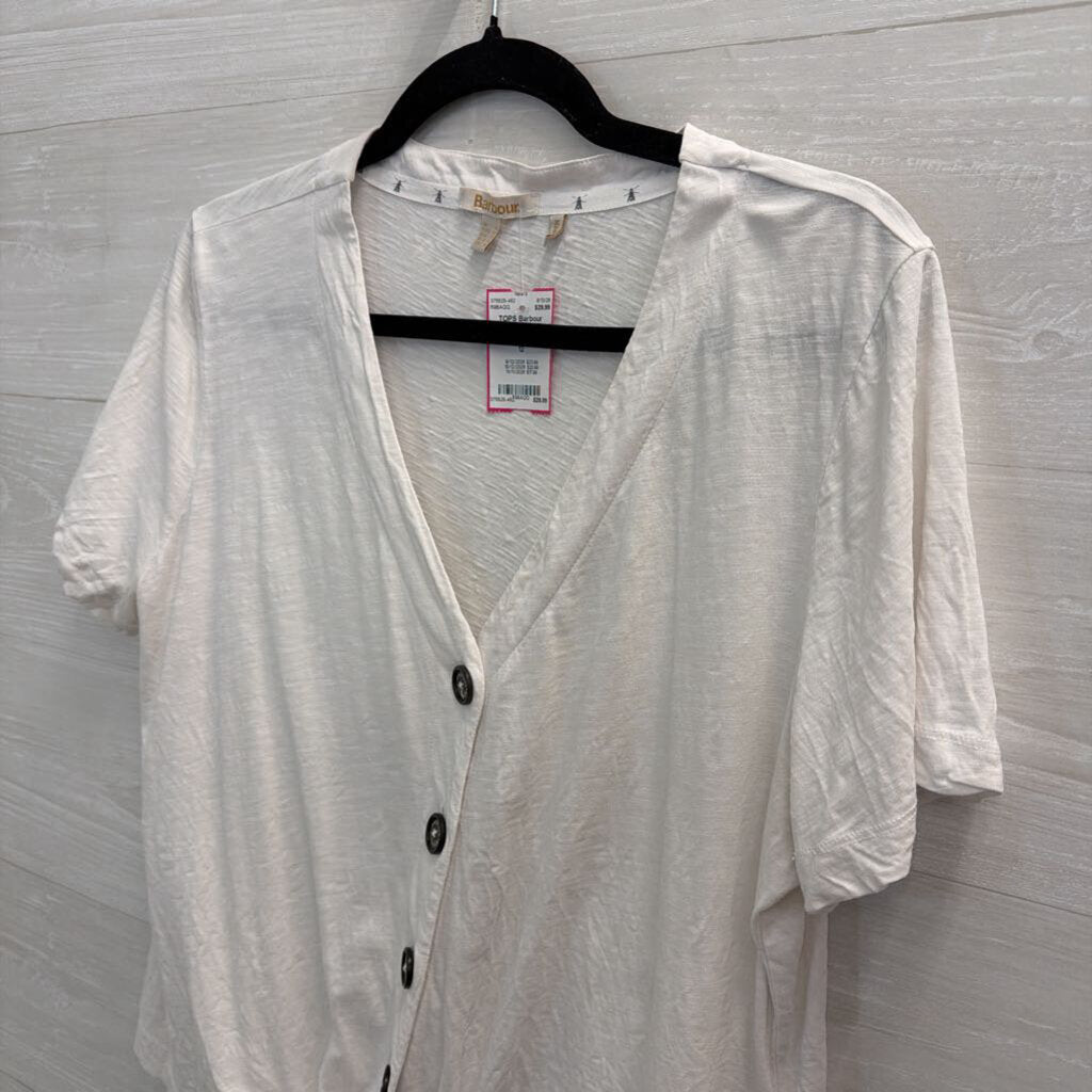 Barbour White Short Sleeve Button Tie Front Top 12
