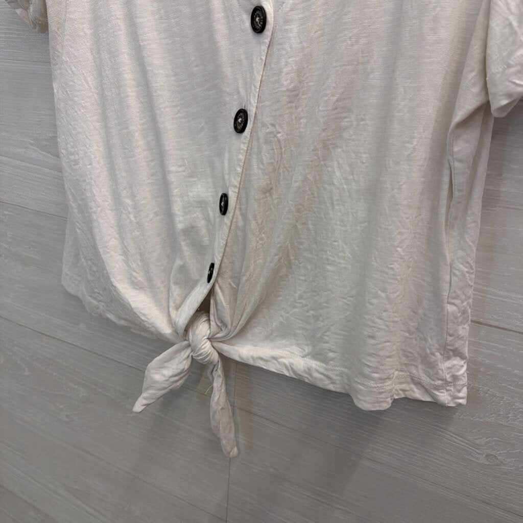 Barbour White Short Sleeve Button Tie Front Top 12