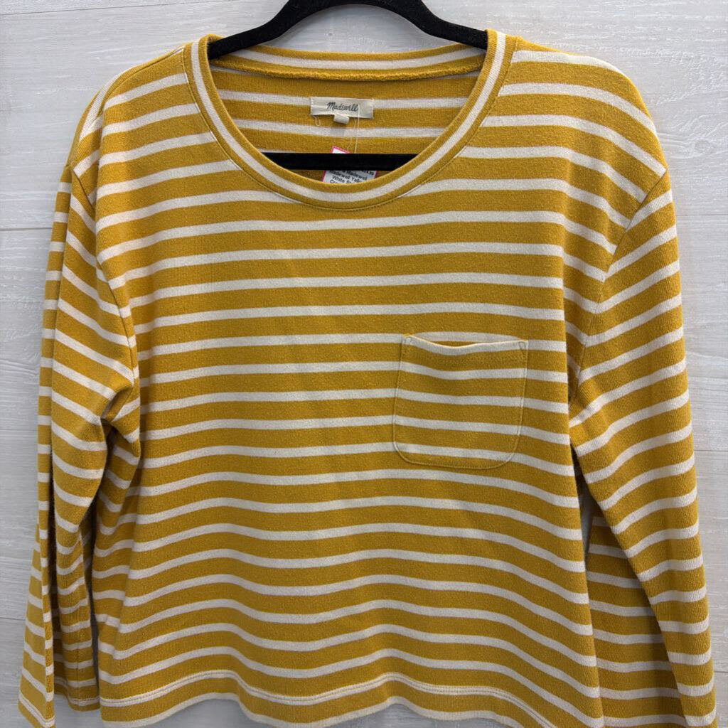 Madewell Yellow/ White Striped Cropped Long Sleeve Top Medium
