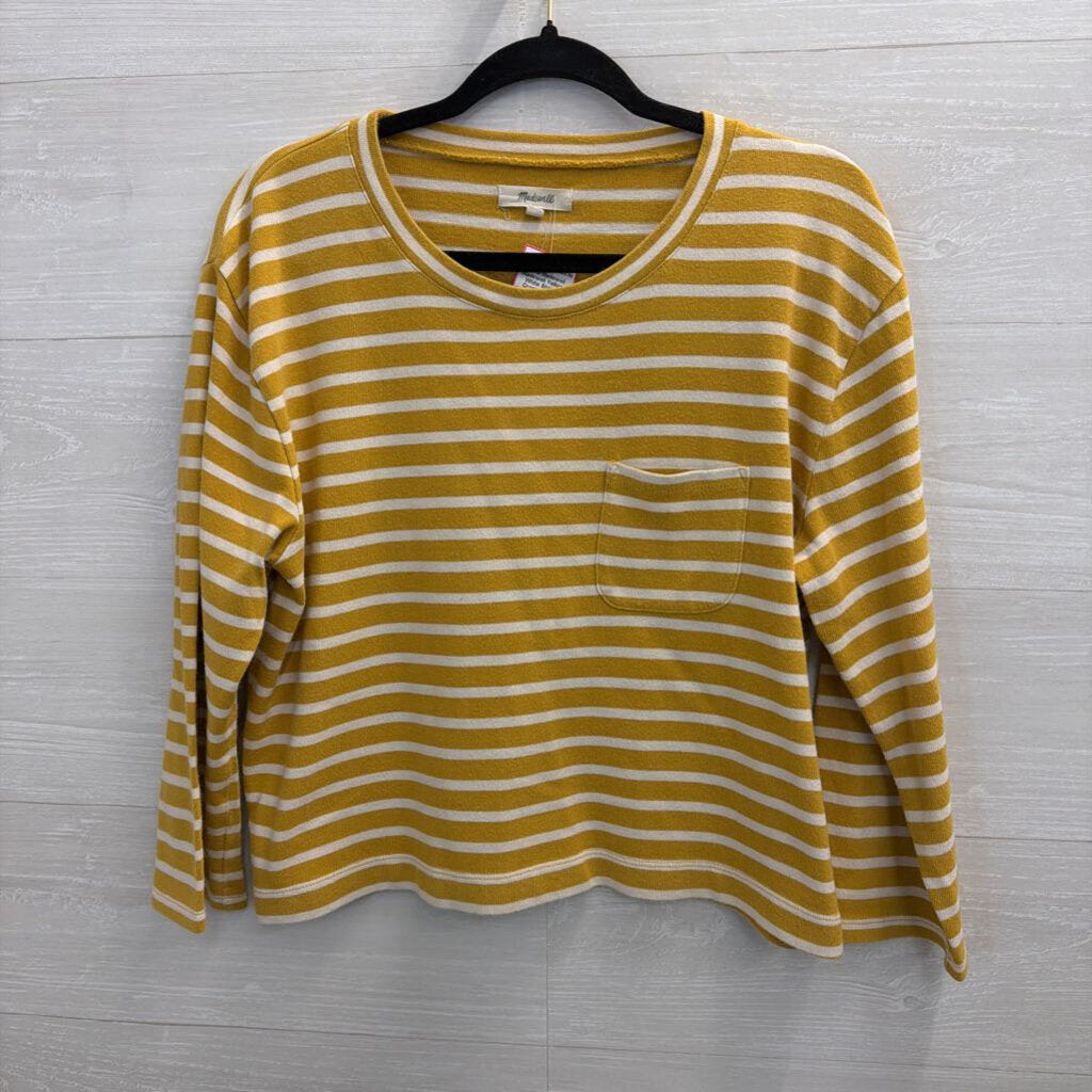 Madewell Yellow/ White Striped Cropped Long Sleeve Top Medium