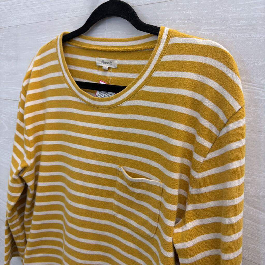 Madewell Yellow/ White Striped Cropped Long Sleeve Top Medium
