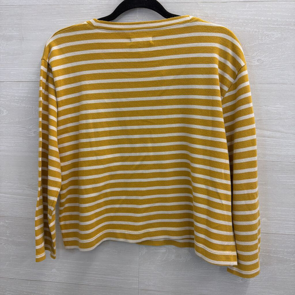 Madewell Yellow/ White Striped Cropped Long Sleeve Top Medium