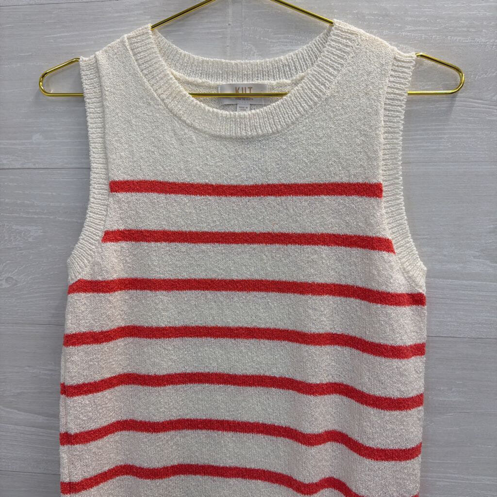 KUT White/ Pink Knit Striped Tank Top Medium