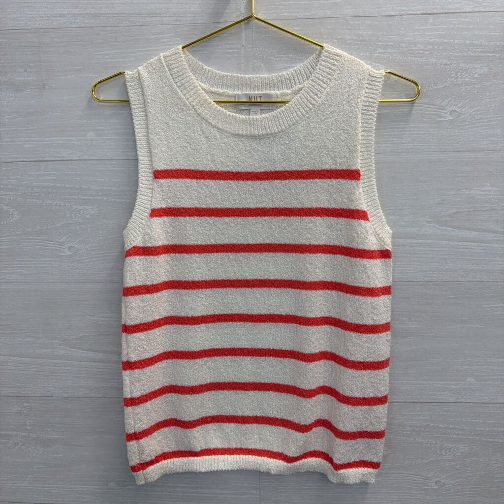 KUT White/ Pink Knit Striped Tank Top Medium