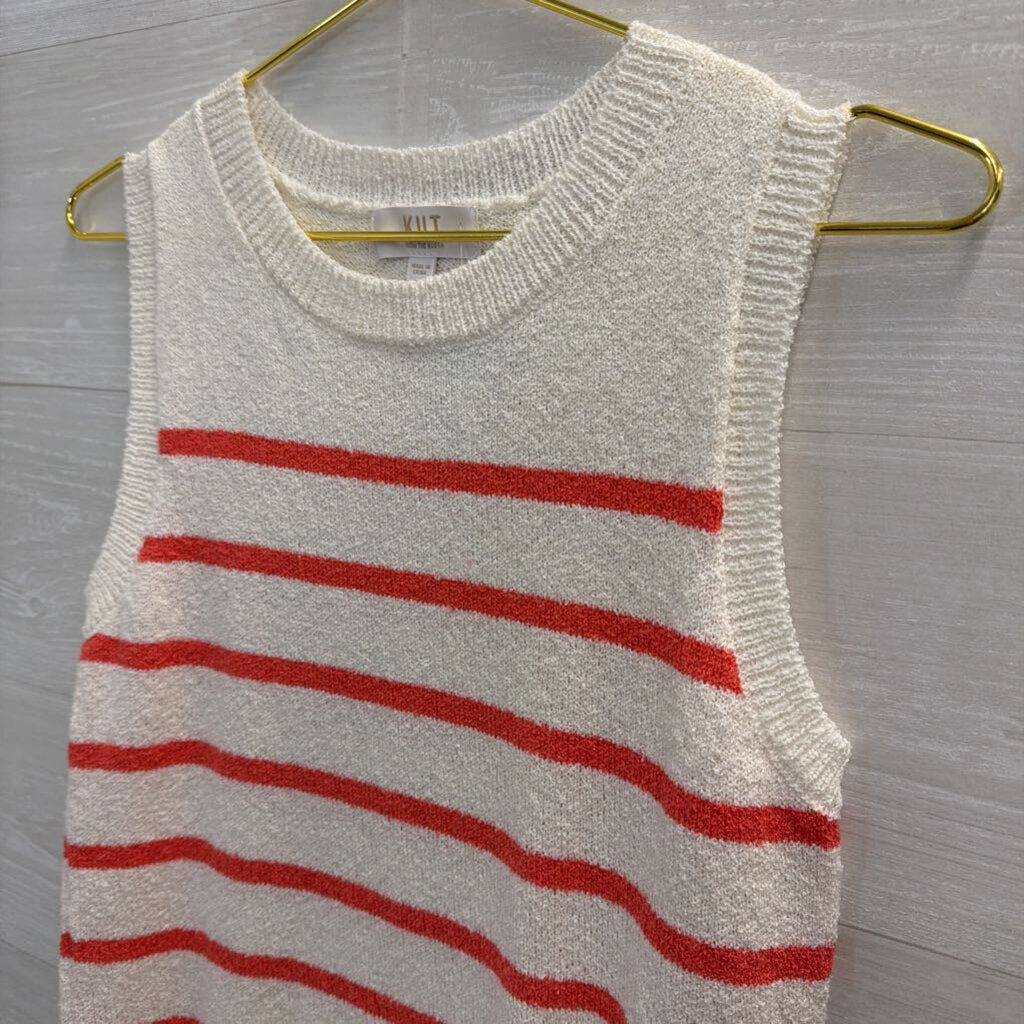 KUT White/ Pink Knit Striped Tank Top Medium