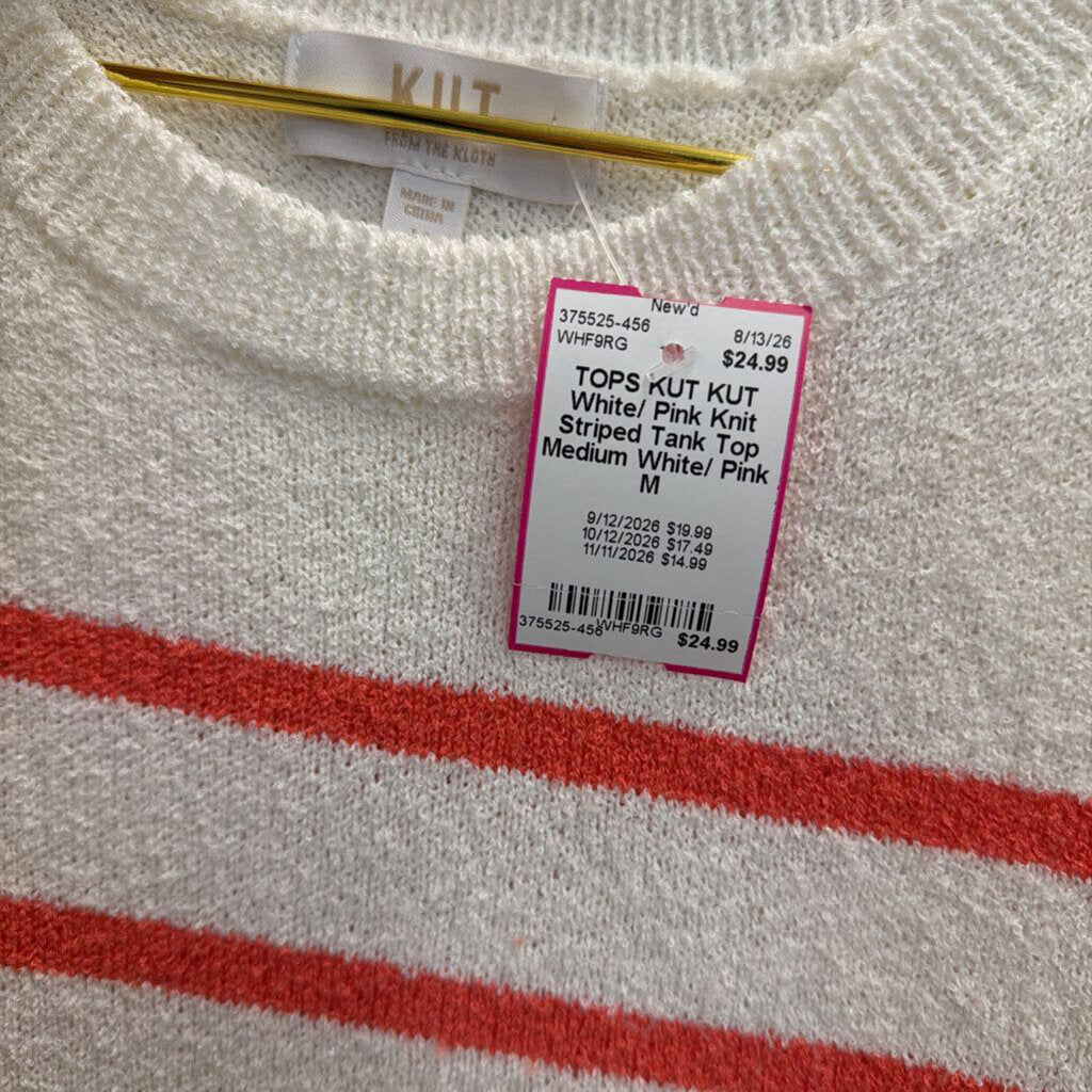 KUT White/ Pink Knit Striped Tank Top Medium