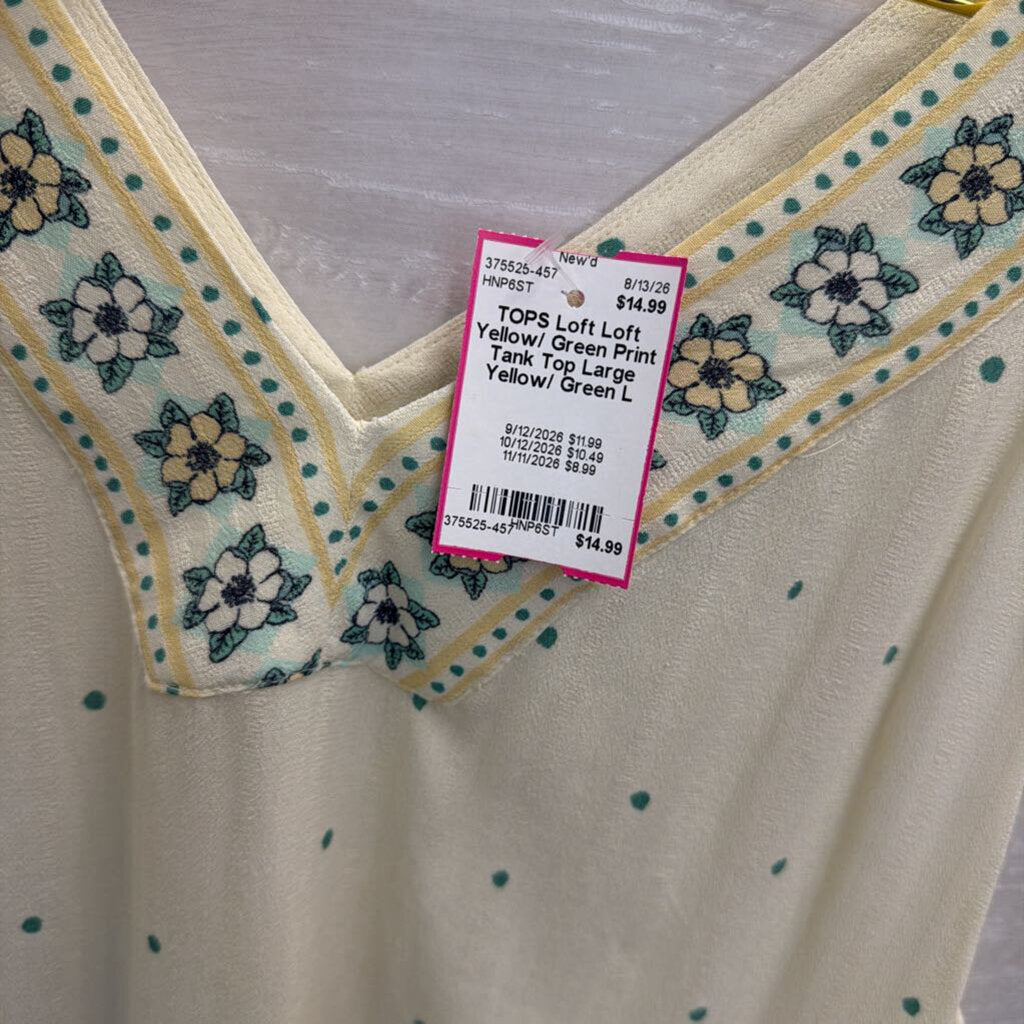 Loft Yellow/ Green Print Tank Top Large