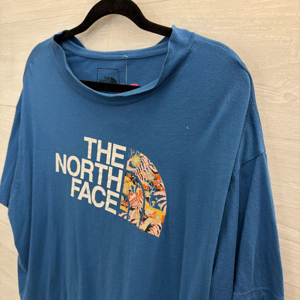 The North Face Blue/ Multi Cropped Short Sleeve Graphic Tee Extra Large