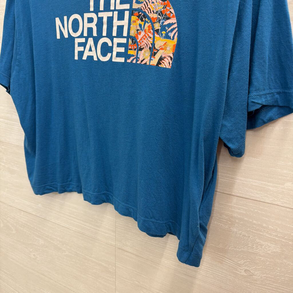 The North Face Blue/ Multi Cropped Short Sleeve Graphic Tee Extra Large