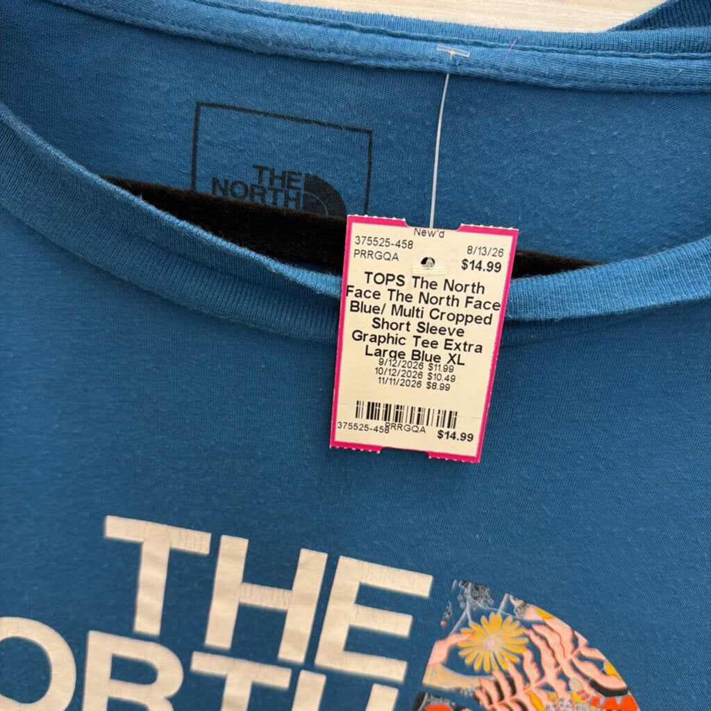 The North Face Blue/ Multi Cropped Short Sleeve Graphic Tee Extra Large