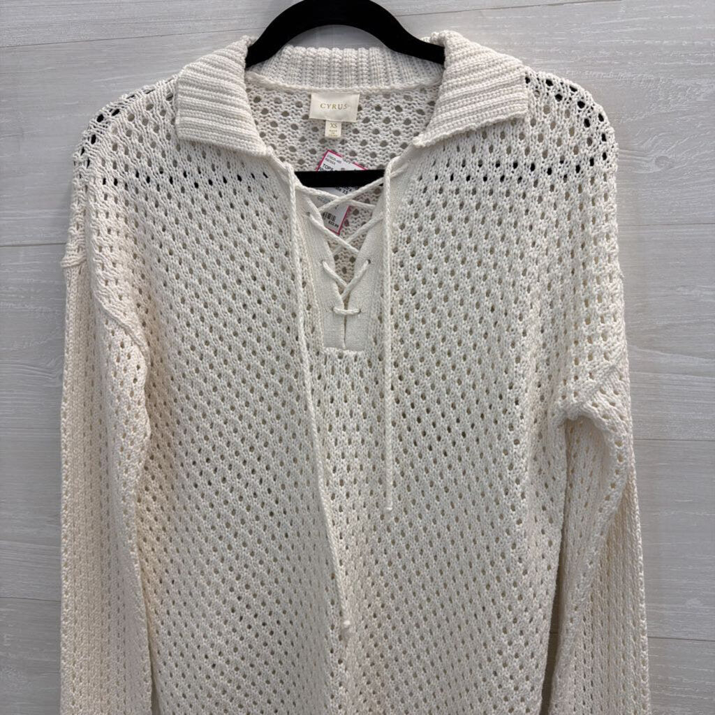 Cyrus White Open Knit Long Sleeve Top Extra Small