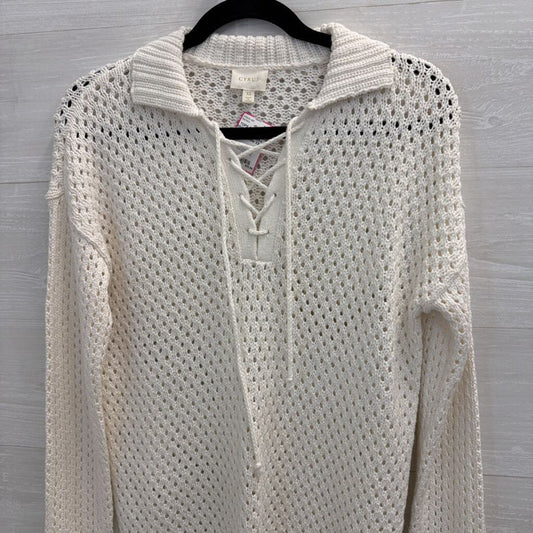 Cyrus White Open Knit Long Sleeve Top Extra Small