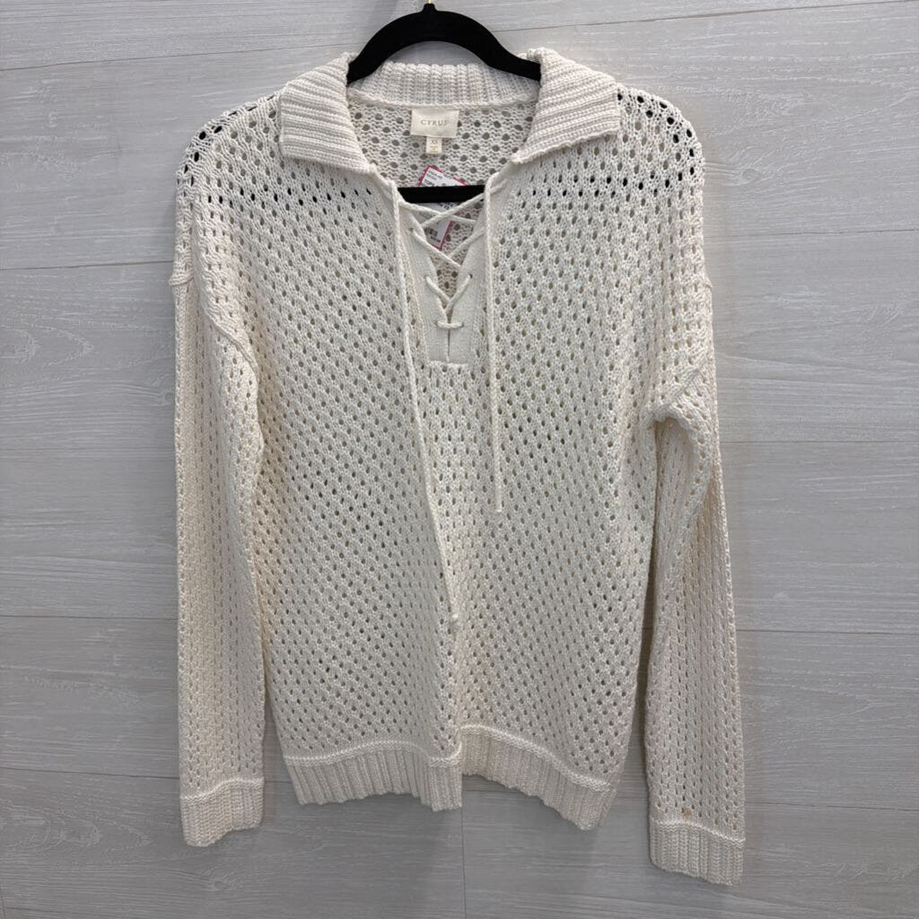 Cyrus White Open Knit Long Sleeve Top Extra Small