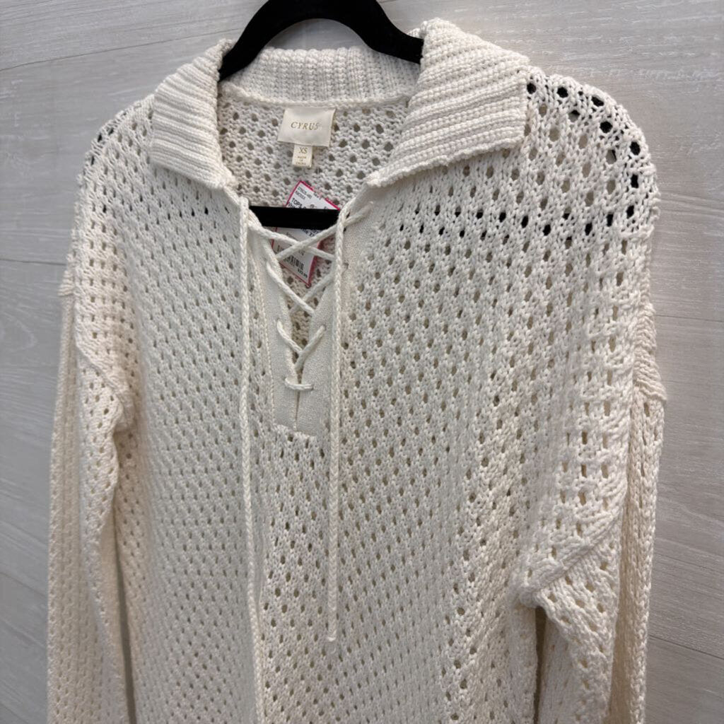 Cyrus White Open Knit Long Sleeve Top Extra Small
