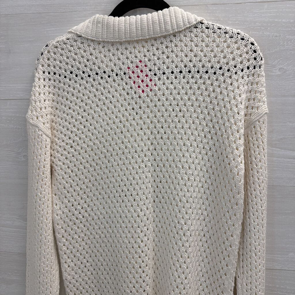 Cyrus White Open Knit Long Sleeve Top Extra Small