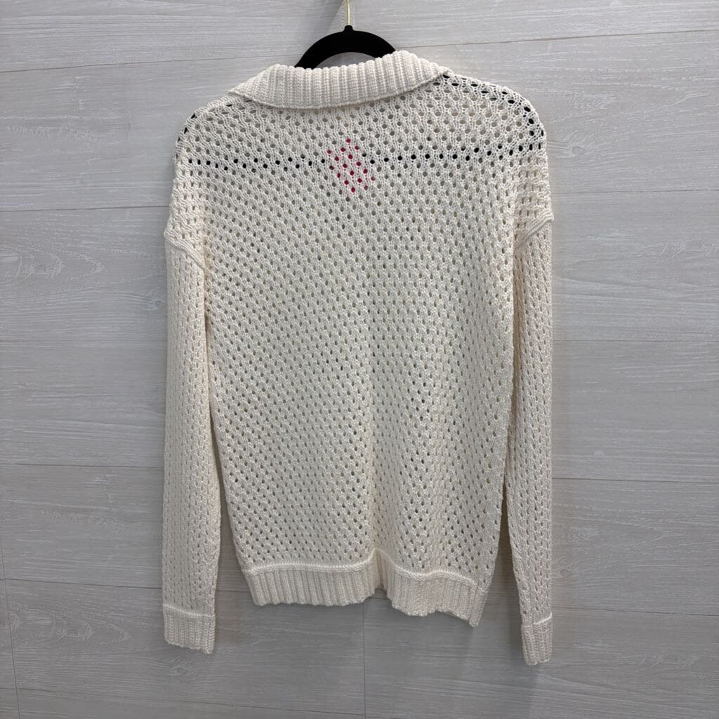 Cyrus White Open Knit Long Sleeve Top Extra Small