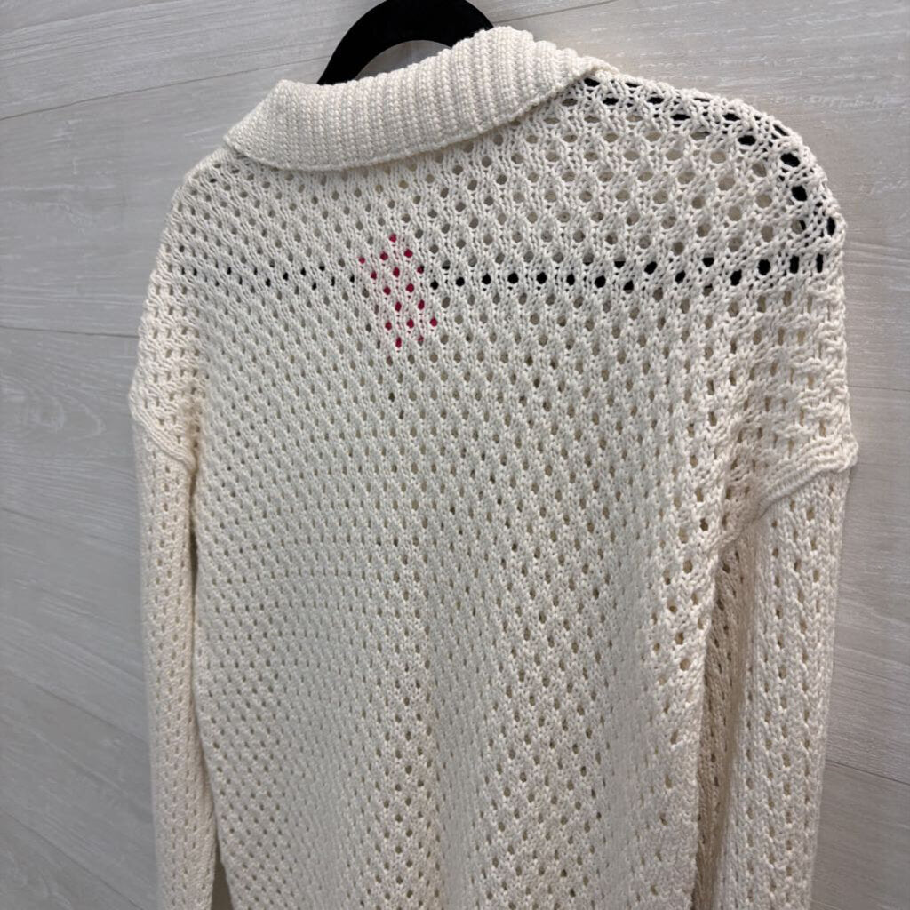 Cyrus White Open Knit Long Sleeve Top Extra Small