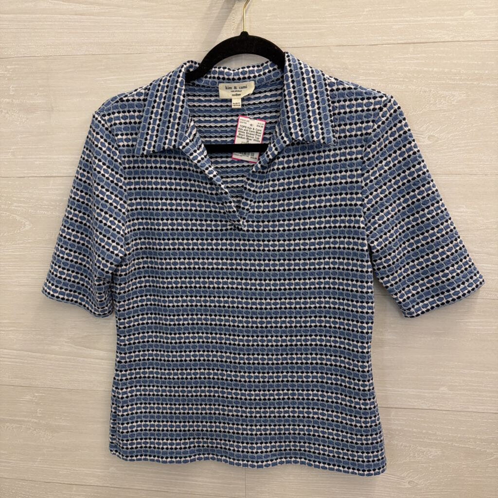 Kim and Cami Blue/ White Striped Print Short Sleeve Top Medium