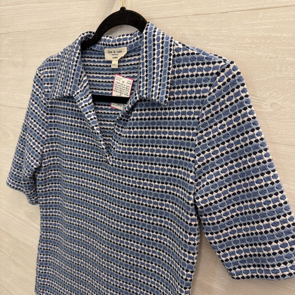 Kim and Cami Blue/ White Striped Print Short Sleeve Top Medium