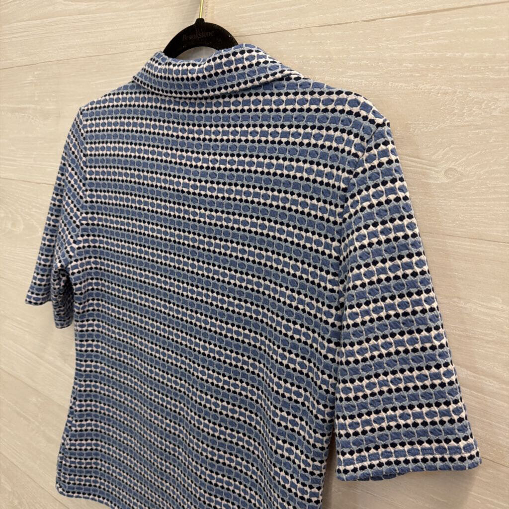 Kim and Cami Blue/ White Striped Print Short Sleeve Top Medium