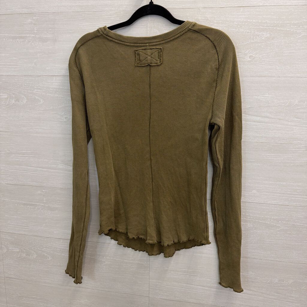We The Free Green Textured Long Sleeve Top Large