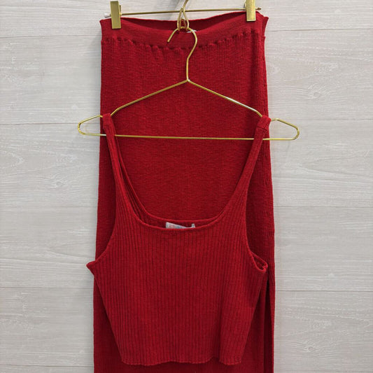 FP Beach Red Ribbed Knit Maxi Skirt/ Cropped Tank Set Large