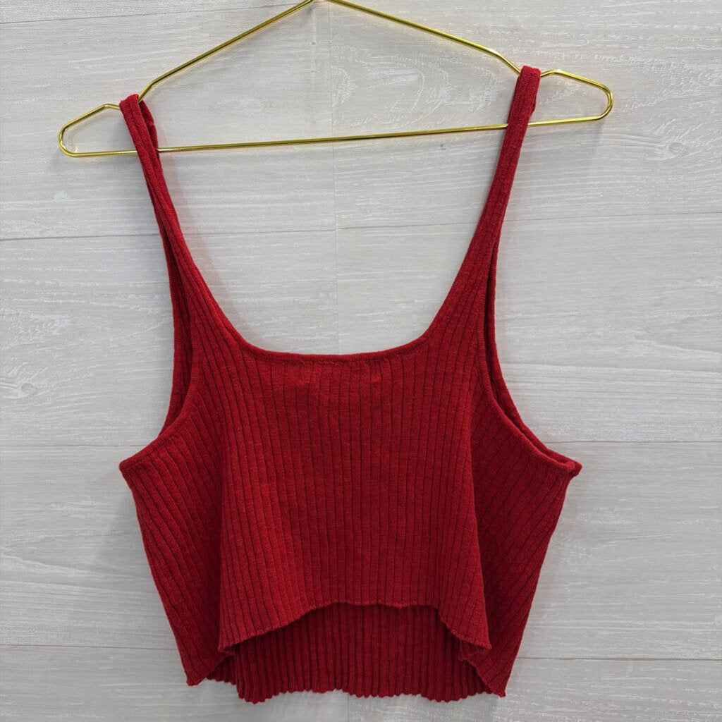 FP Beach Red Ribbed Knit Maxi Skirt/ Cropped Tank Set Large