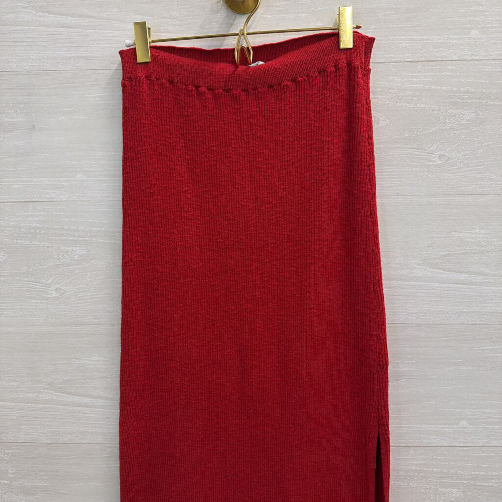 FP Beach Red Ribbed Knit Maxi Skirt/ Cropped Tank Set Large