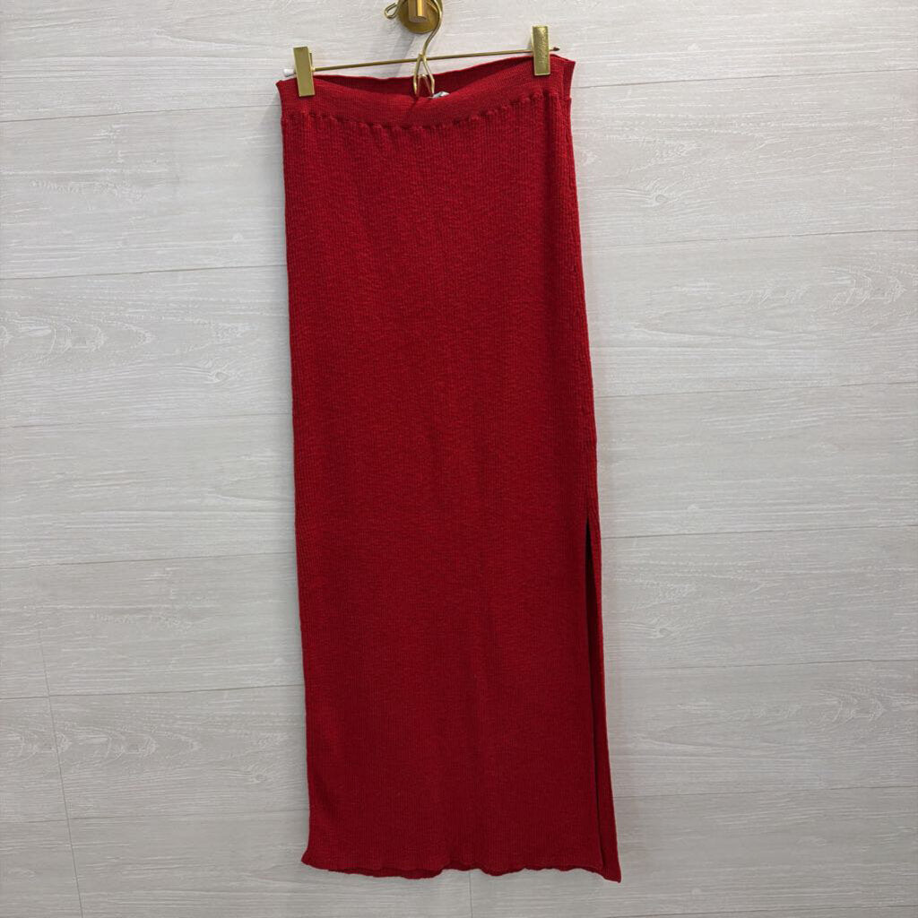 FP Beach Red Ribbed Knit Maxi Skirt/ Cropped Tank Set Large