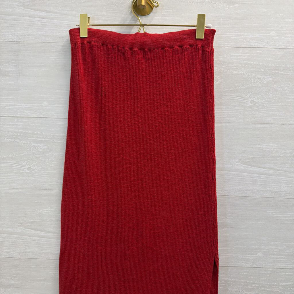 FP Beach Red Ribbed Knit Maxi Skirt/ Cropped Tank Set Large