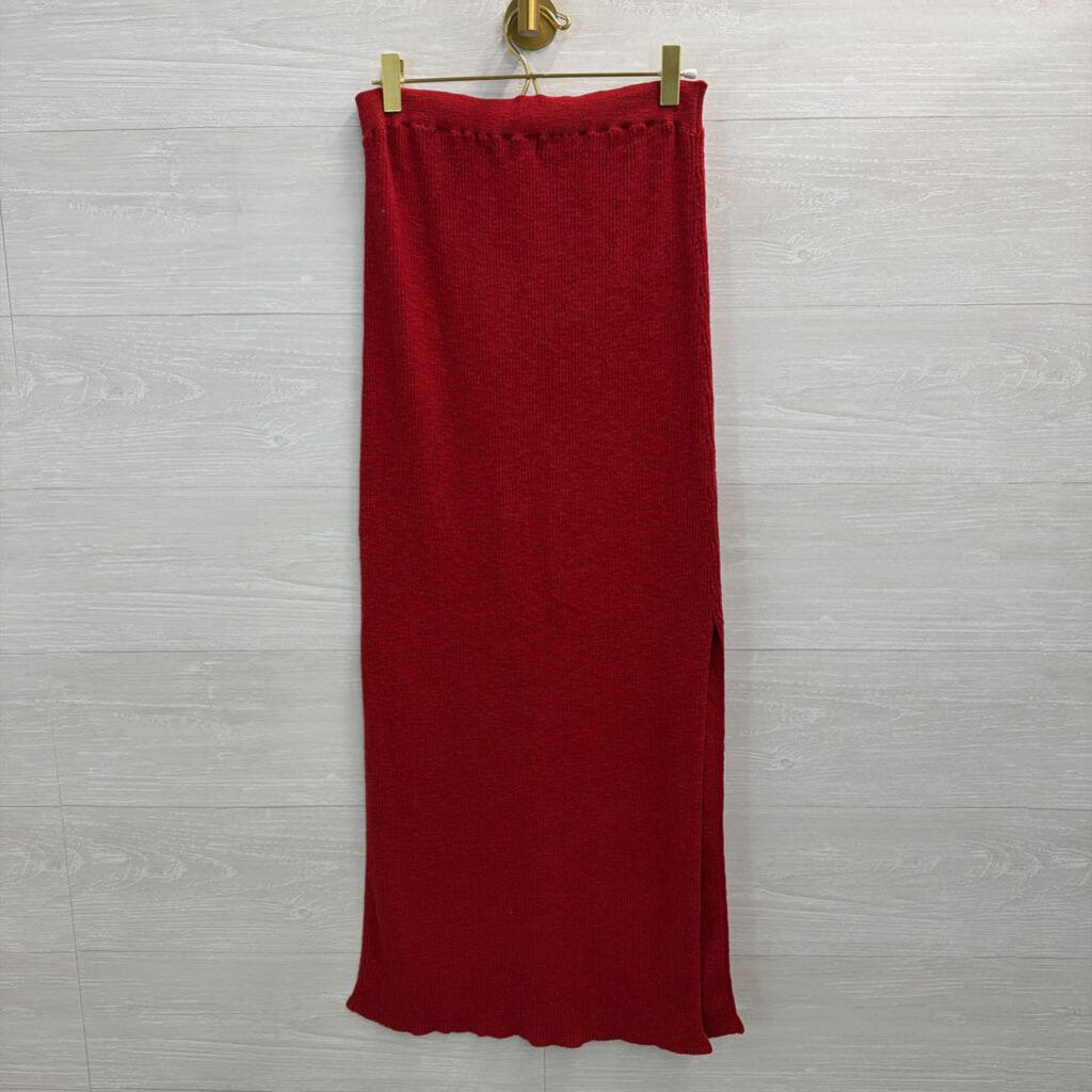 FP Beach Red Ribbed Knit Maxi Skirt/ Cropped Tank Set Large