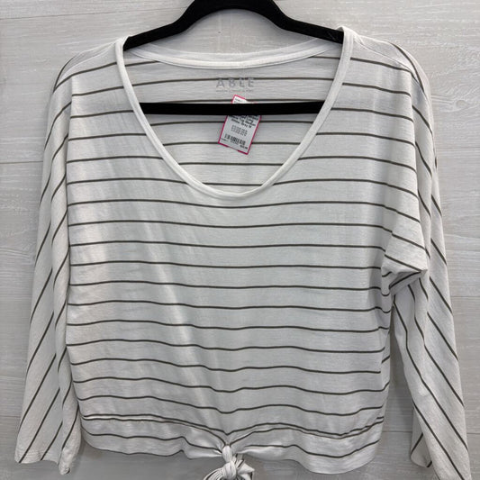 Able White/ Grey Striped Tie Front Long Sleeve Top Medium
