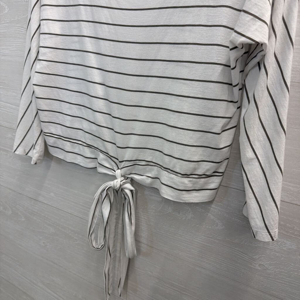 Able White/ Grey Striped Tie Front Long Sleeve Top Medium