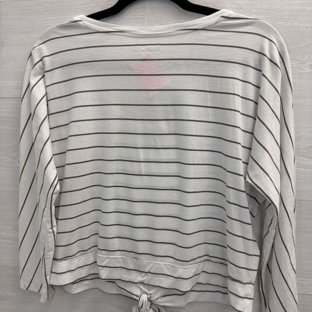 Able White/ Grey Striped Tie Front Long Sleeve Top Medium
