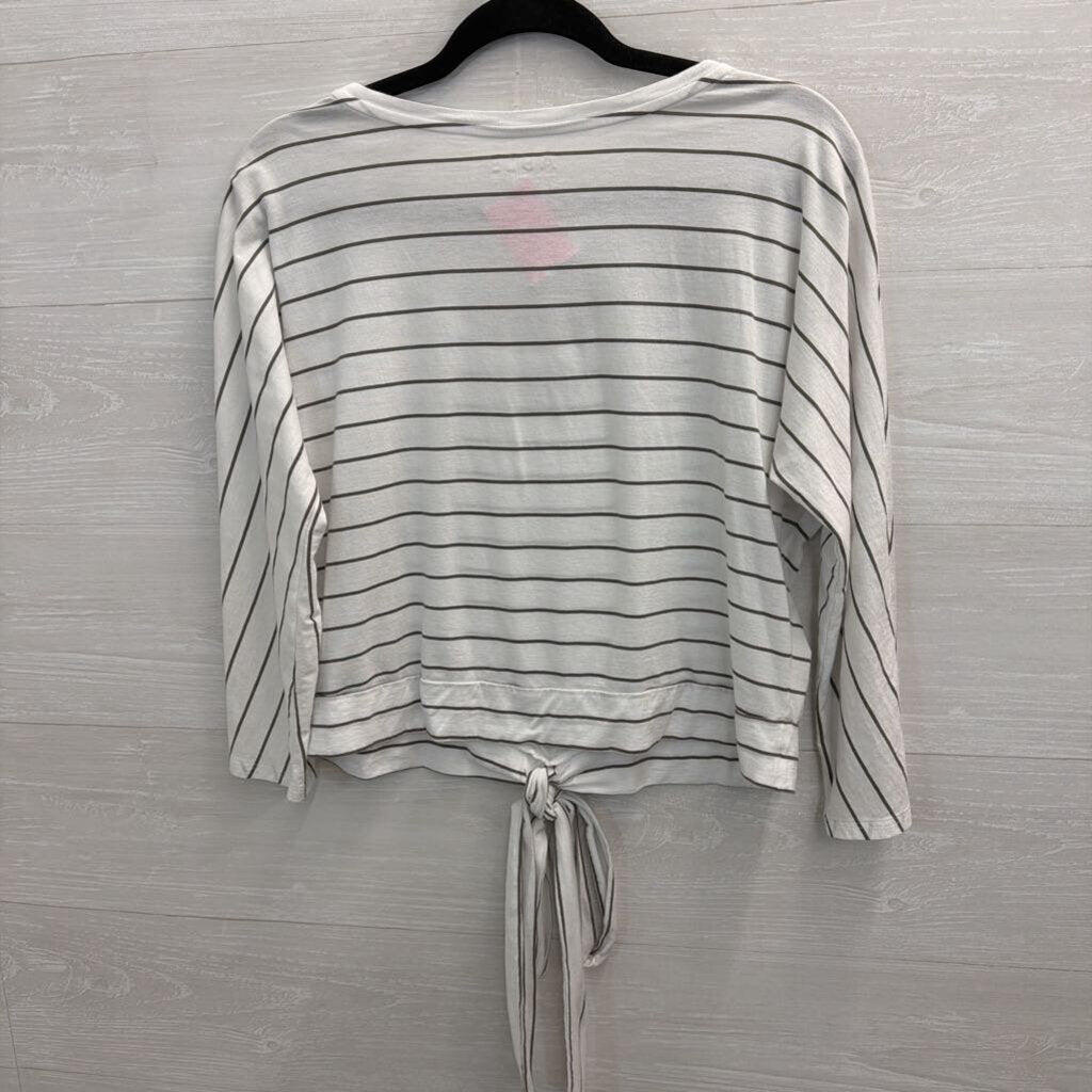Able White/ Grey Striped Tie Front Long Sleeve Top Medium